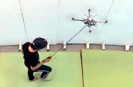Tethered UAV guiding a human
